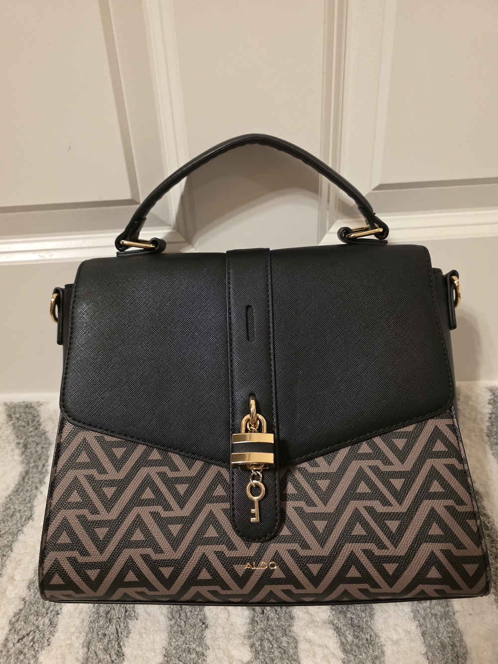 ALDO Black and Brown Top-Handle Logo Satchel Crossbody